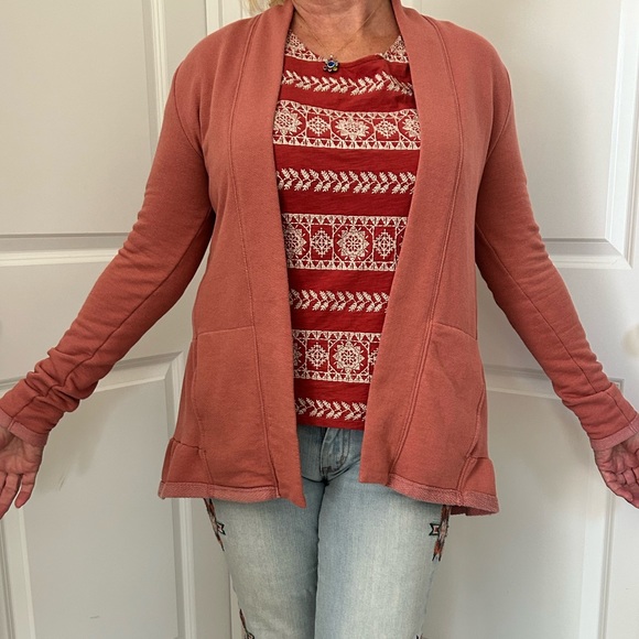 Anthropologie Dusty Rose Open Front Jacket w Tiered Ruffled Back & Pockets - Picture 7 of 11